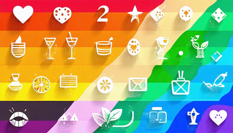 Montage of LGBTQ+ symbols with online casino games