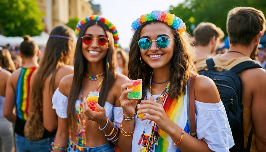 Attendees at a pride event relaxing and enjoying CBD gummies